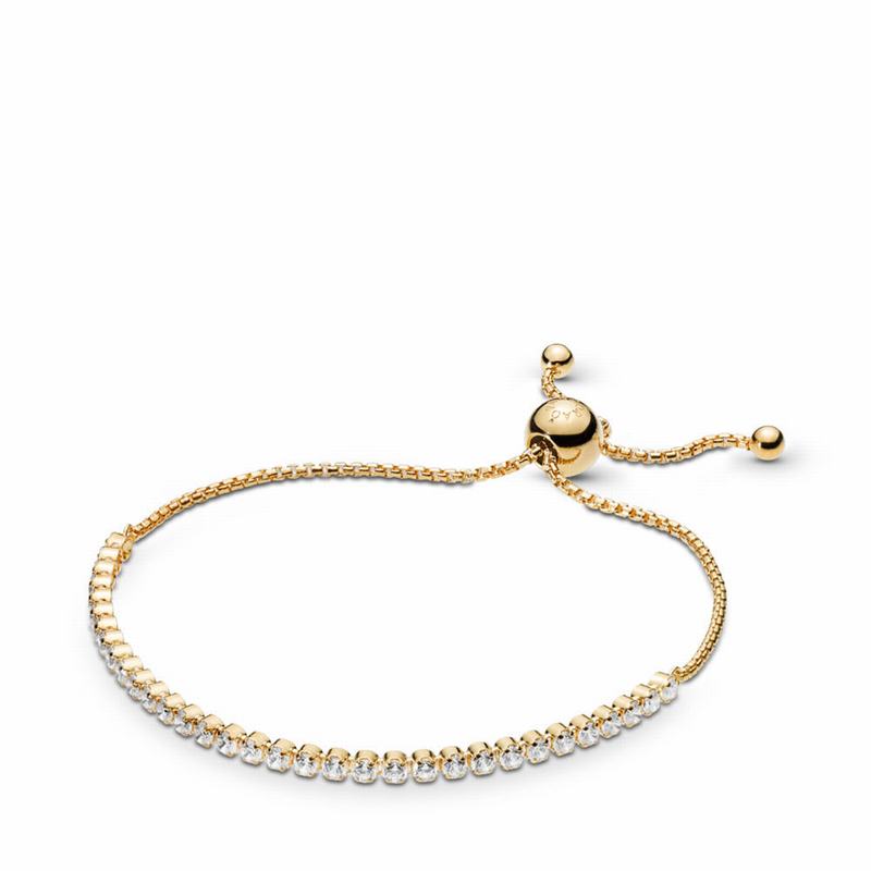 Pandora Shine™ Sparkling Strand Bracelet - 18ct Gold Plated/Silicone/Cubic Zirconia - Canada | JU861